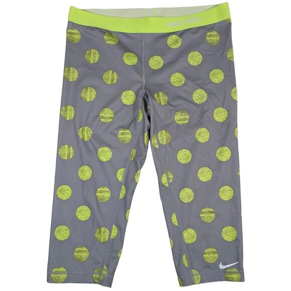 Nike‎ Pro Women's Polka dot Capri Leggings Yellow Gray Size XL - Picture 1 of 5